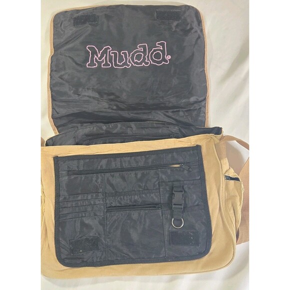 Mudd Vintage Denim Messenger Bag 00s Y2K Beige Floral Embroidered Crossbody - Picture 15 of 16